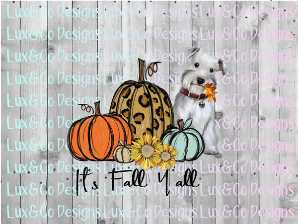 Its Fall Yall Pumpkin Sunflower Cheetah Dog schnauzer Sublimation PNG Digital Design