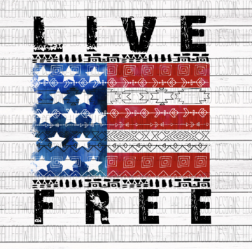 Live Free American Flag Sublimation Transfer