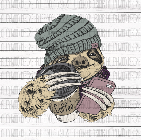 Hipster Sloth Coffee Phone Sublimation Transfer