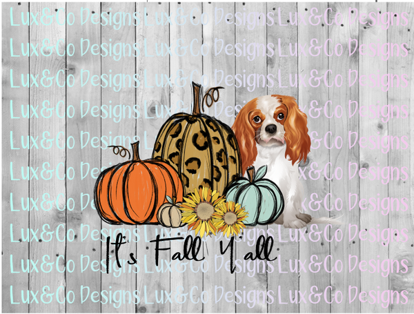 Its Fall Yall Cheetah Sunflower Dog Cavalier King Charles Sublimation Transfer