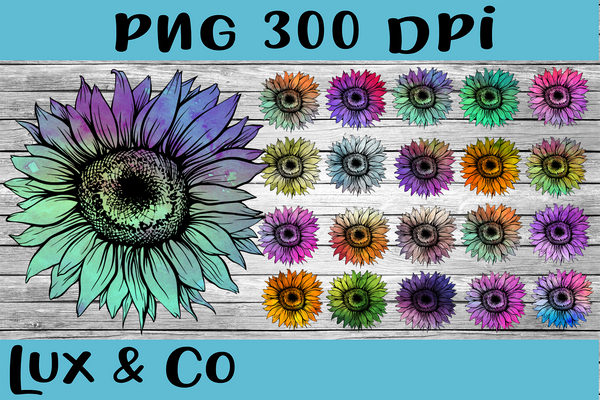 Sunflower Tie Dye Bundle Sublimation PNG Digital Design