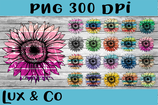 Sunflower Distressed Stripes Bundle Sublimation PNG Digital Design
