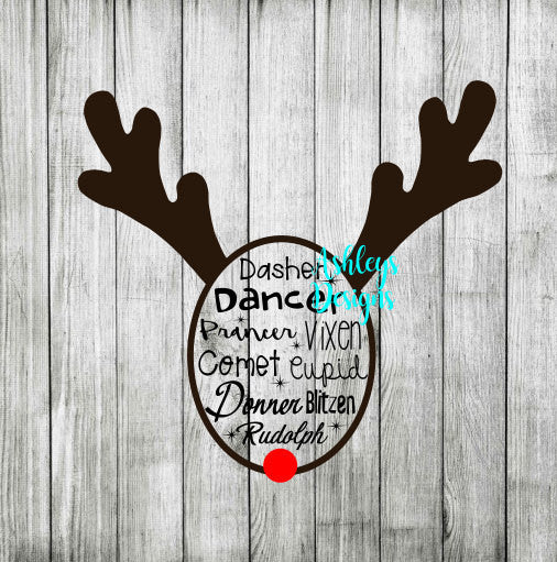 Dasher Dancer Prancer Vixen Comet Cupid Donner Blitzen Rudolph Reindeer SVG DXF FIle