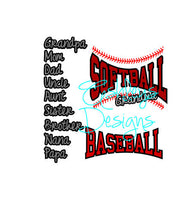 Baseball Softball Grandma Mom Grandpa Dad Brother Sister Nana Papa SVG File