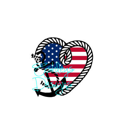 American Flag Heart Anchor Rope SVG File