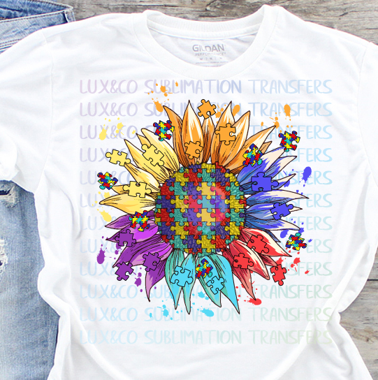 Autism Sunflower Splatter Sublimation Transfer