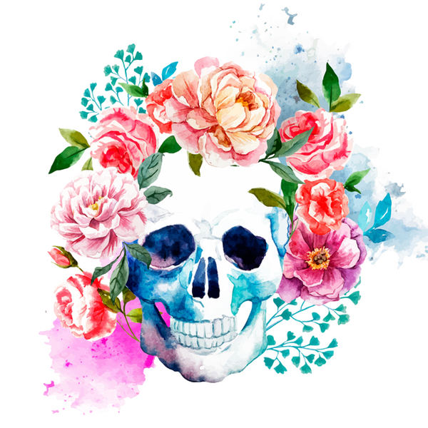 Watercolor Floral Skull Sublimation Transfer