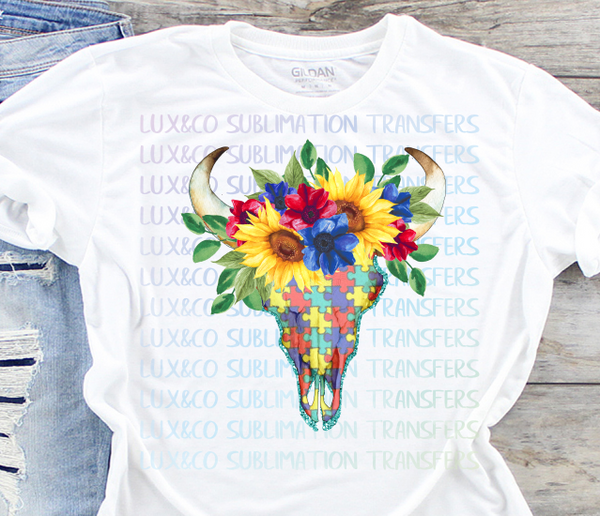 Autism Bull Skull Sublimation Transfer