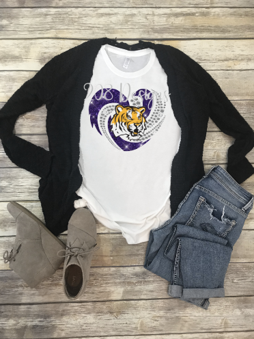 LSU Football Rhinestone Heart Sublimation Transfer